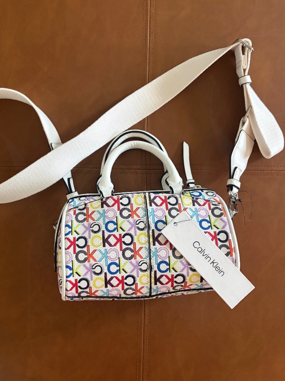 Calvin Klein Crossbody Mini Dune Logo Bag Multicolor White NWT